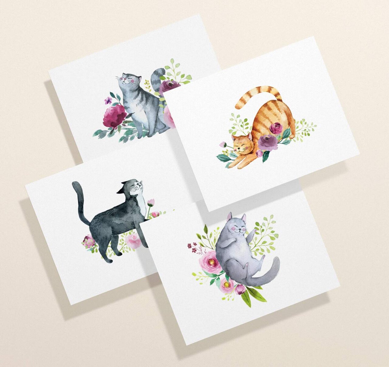 Twigs Paper - Cat Greeting Cards 12-Count - Assorted Cat Note Cards with Envelopes - Blank Thank You Cards - Cat Lover Stationery - Made in USA (5.5 x 4.25)
